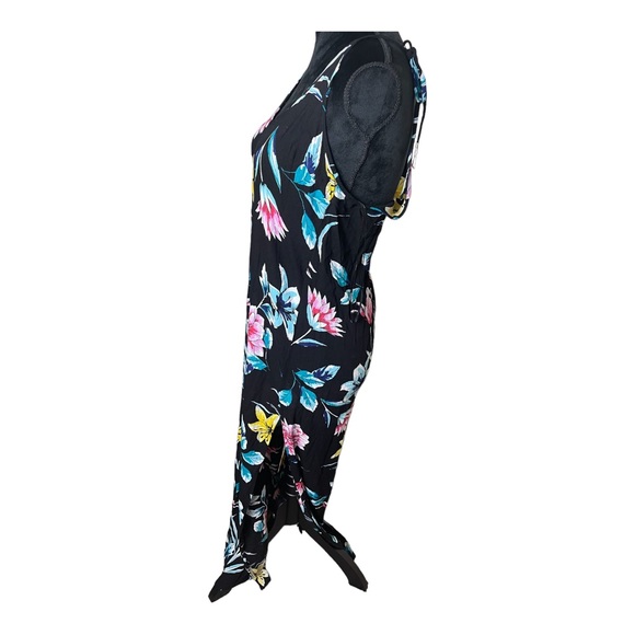 Forever 21 Tropical Black Floral Size Slit Cami Maxi Dress Size Medium - Picture 3 of 7
